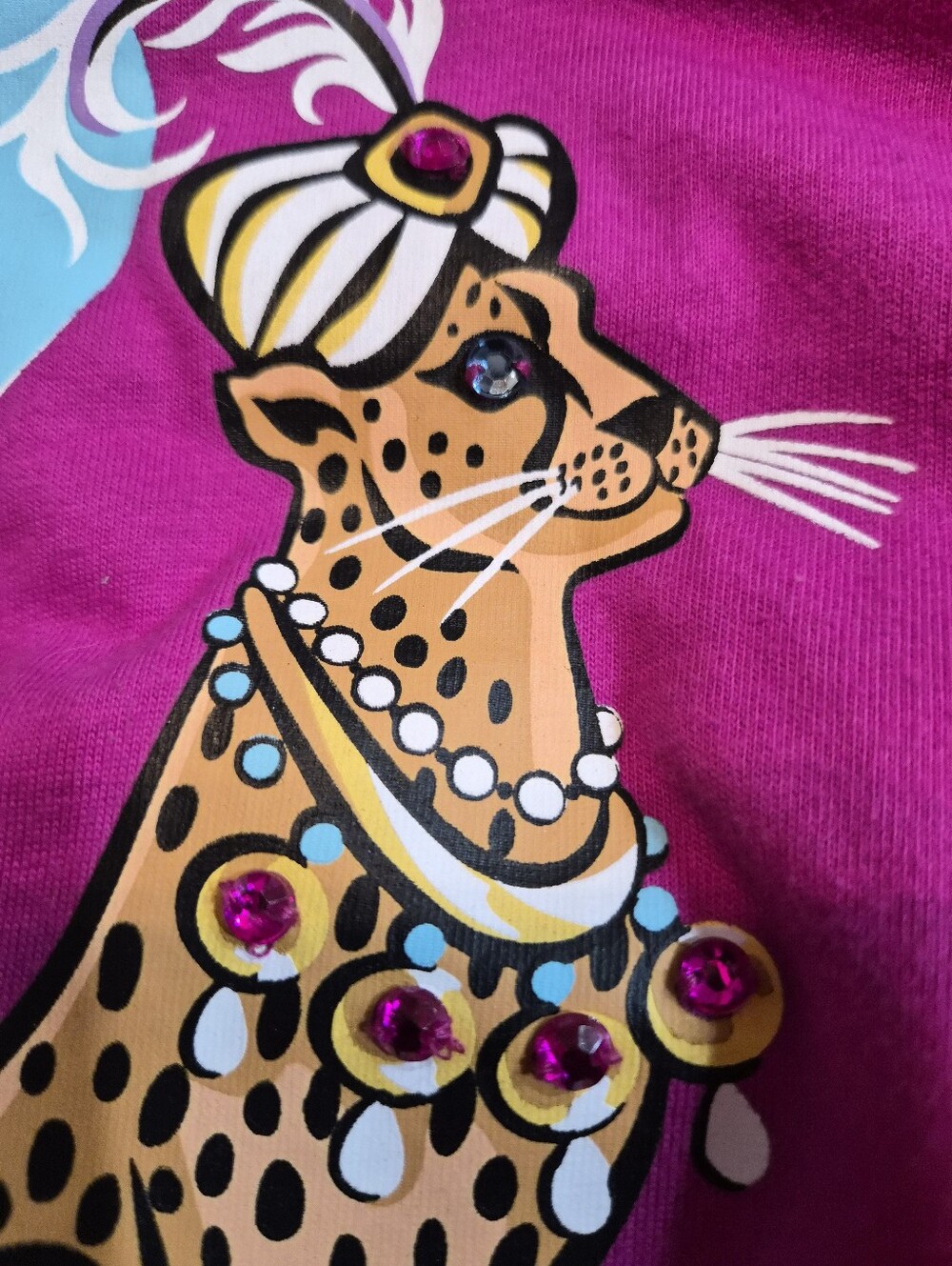 Bob Mackie Cheetah in the Moonlight Tee Size L Fuchsia - Picture 5 of 7